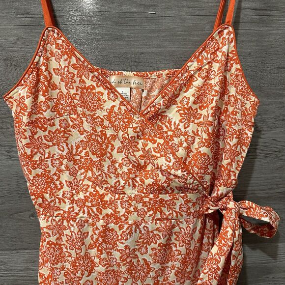 BAND OF THE FREE Size Small Floral Faux Wrap Dress Orange Beige - Picture 2 of 12